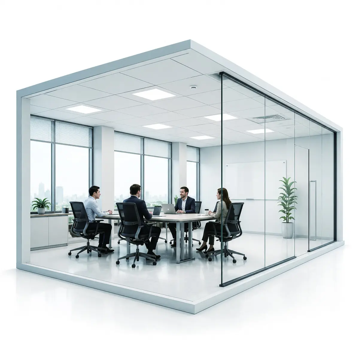 A meeting room illustrating room-level sensing and lighting data