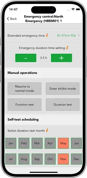 Koolmesh emergency lighting testing interface